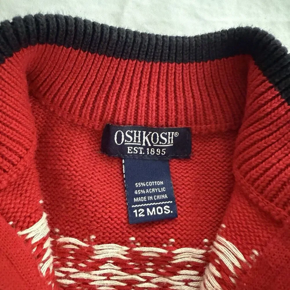 Y2K Oshkosh Sweater Full Zip Train Snowflake Winter Toddler Knit Sweater Sz 12M